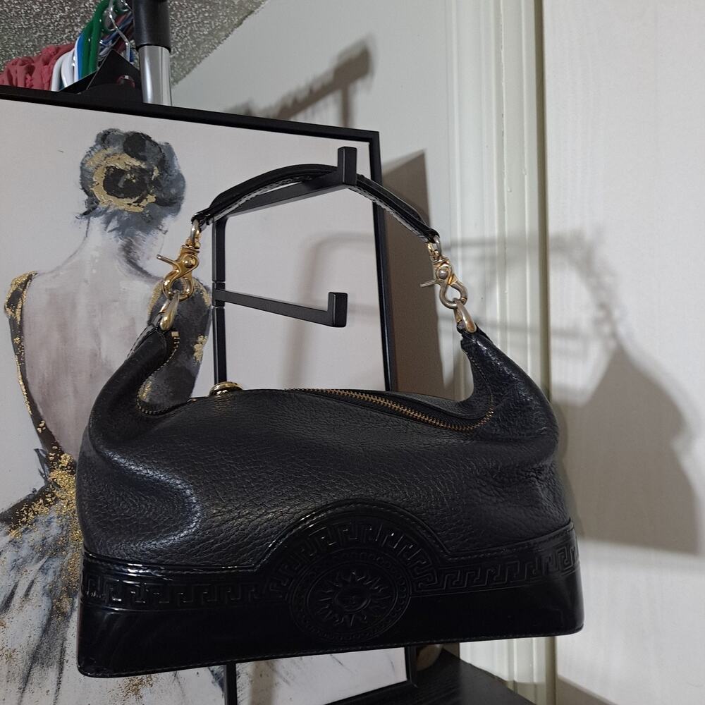 Gianni Versace Sunburst Vanity HandBag, Black Leather